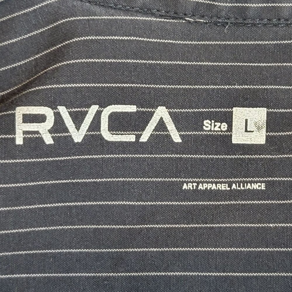 RVCA Men's Large Black and White Pin Stripe Button Down Shirt W/Embroidery - EUC - Picture 7 of 13